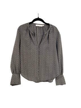 Bishop & Young Black White Print V-Neck Blouse Size S